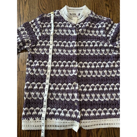 Vtg Montgomery Ward 70s Cardigan Sweater Purple Crochet Womens Sz 40 Grandmacore - Picture 6 of 6